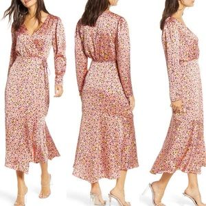 Leith Pink Leopard Print Long Wrap Dress